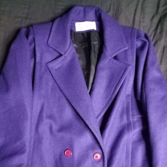 Vintage Stephane Matthews Double Breast Wool Overcoat Purple - Picture 1 of 8